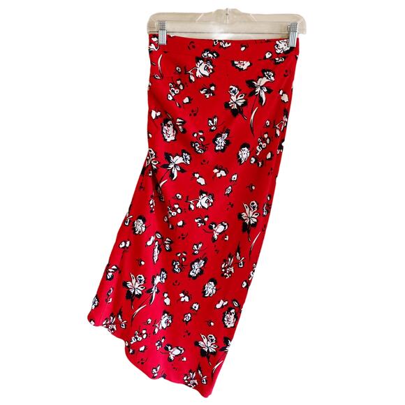VERONICA BEARD Skirt Cheryl Red Floral Printed Ruched Midi Assymetric Hem 0 NWT - Picture 4 of 9